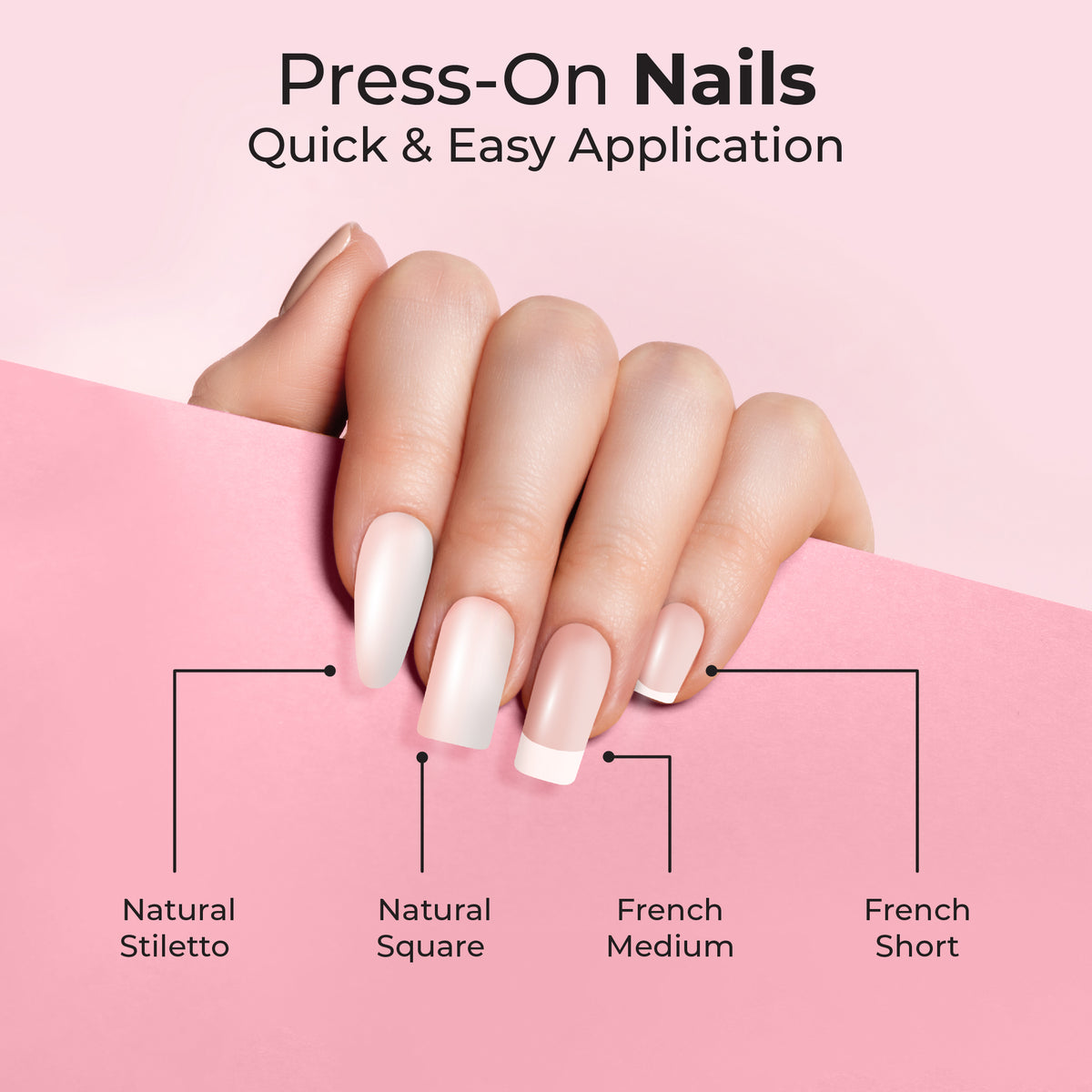 Amazon.com: Long Press on Nails Square French Fake Nails Pinkish-White Nail  Tip Acrylic Nails Full Cover False Nails with Minimalist Design Glossy Glue  on Nails Artificial Nails Stick on Nails for Women